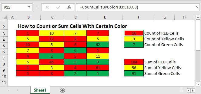 count sum cell color Main Function