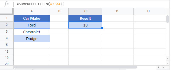 count total characters column Google Function