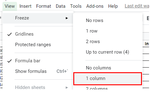 excel freeze columns first column google sheets