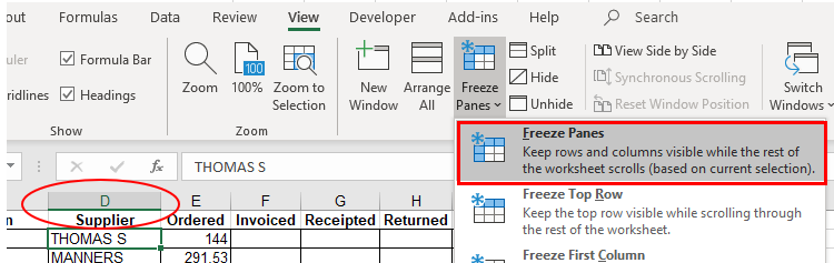 excel freeze columns freeze panes