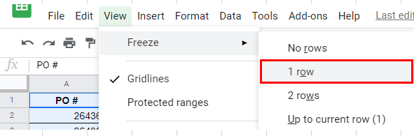 excel freeze panes google sheets menu