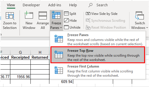 excel freeze panes ribbon