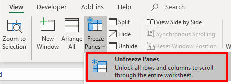 excel freeze panes unfreeze