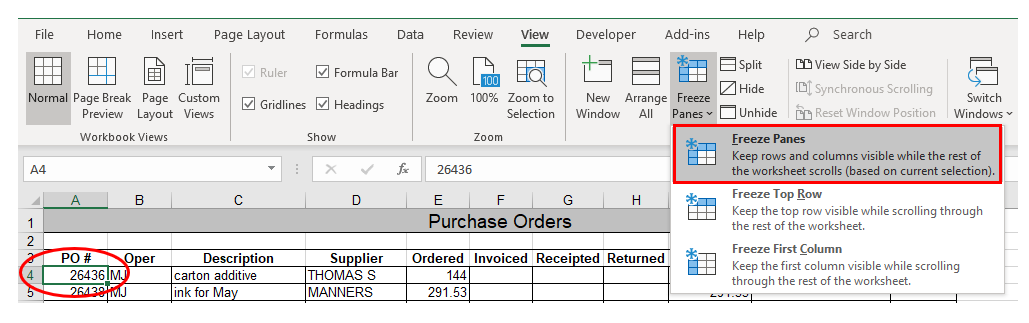 excel freeze rows multiple rows