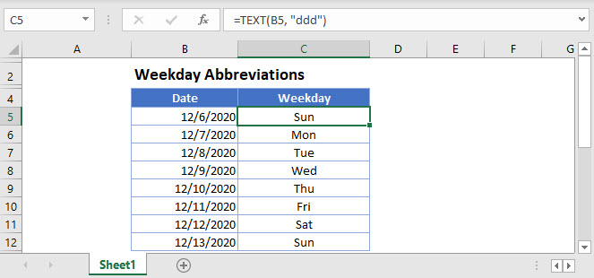 weekday abbreviations Main