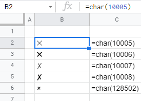 How to Insert Cross Text Symbol in Excel & Google Sheets