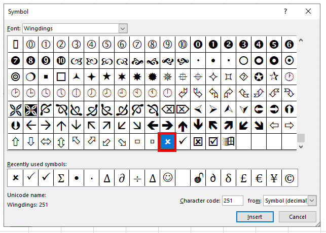 How to Insert Cross Text Symbol in Excel & Google Sheets