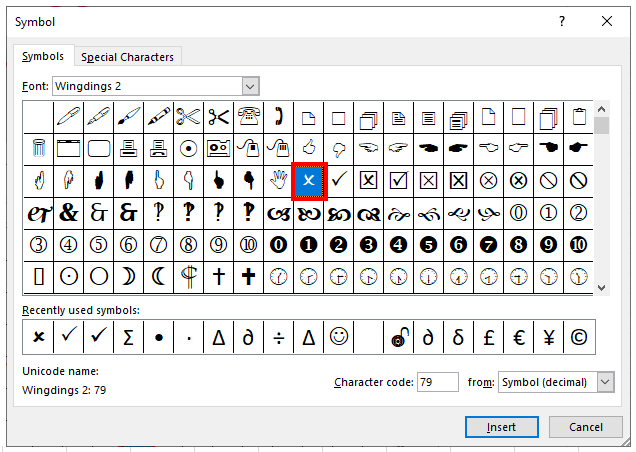 CrossText Symbol Wingdings2