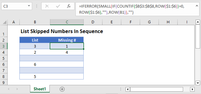 List Skipped Numbers in Sequence Main Function