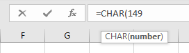 bullets insert formula char