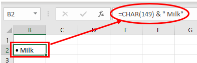 bullets insert formula