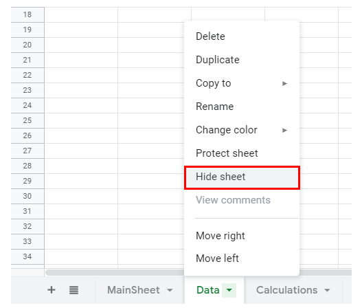 hide sheets hide google sheets