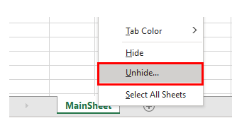 hidesheet rightclick show