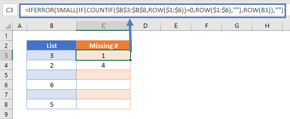 list skipped numbers in sequence If Error