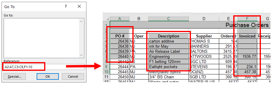 non adjacent different rows