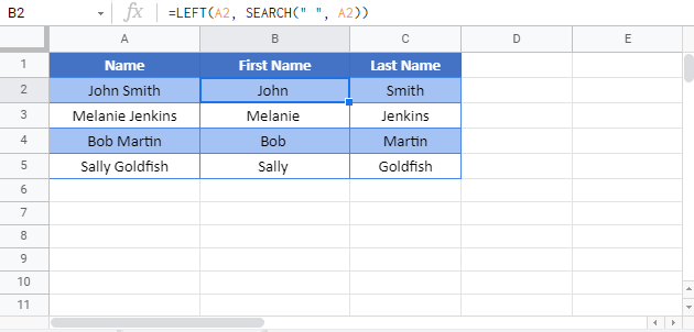 separate first last names Google Function