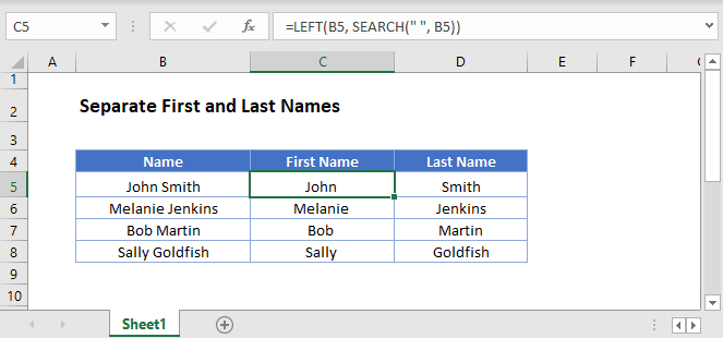 separate first last names Main Function