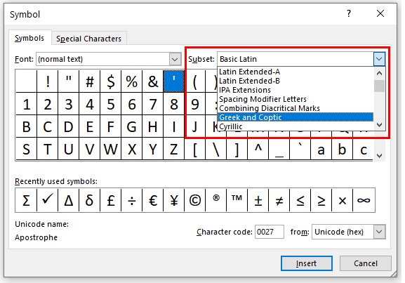 symbols change subset