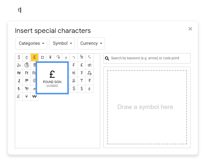 symbols insert google doc pound