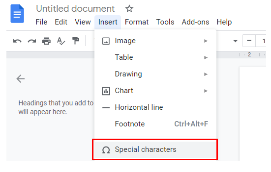 symbols insert google doc special characters