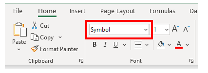 symbol insert ribbon symbol font