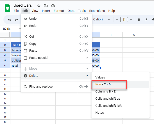 tableformat gs delete table