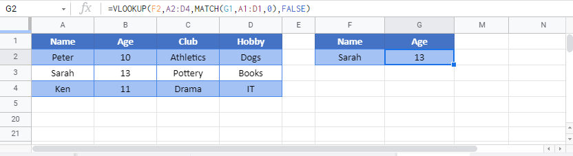 vlookup match combined Google
