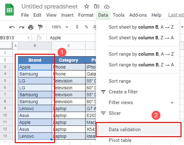 DropDownSort GoogleSheets Menu