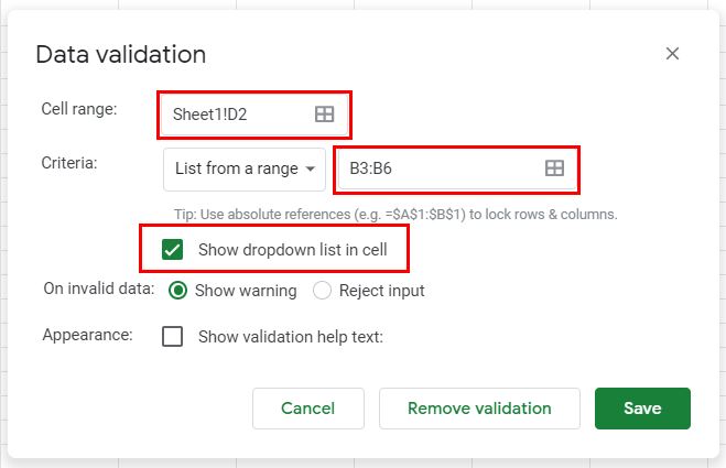 DropDown CF GS DataValidation