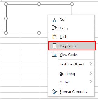 Excel TextBox RightClick Properties