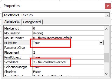 Excel TextBox ScrollBar Multiline