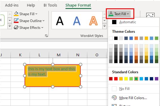 Excel TextBox Text Color