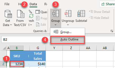 auto outline data excel 1