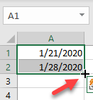 autofill date fill handle pattern 1