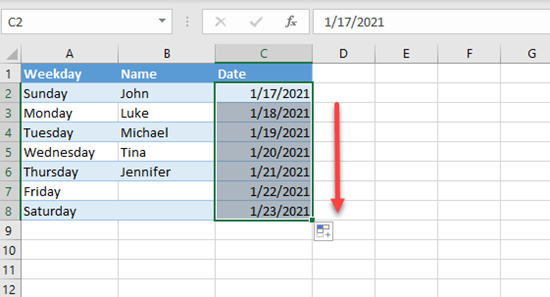 autofill dates excel 2