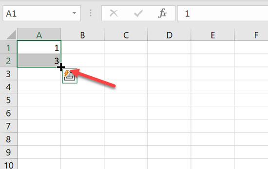 autofill numbers dragging the fill handle 2