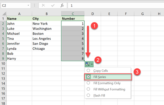 autofill numbers excel double click