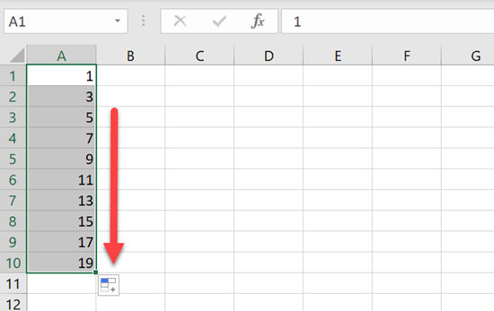 autofill pattern numbers excel