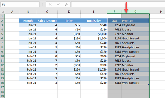 drag columns excel 2