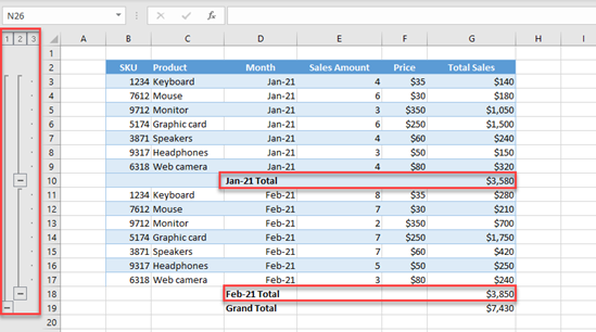 excel data subtotal final