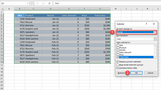 excel data subtotal