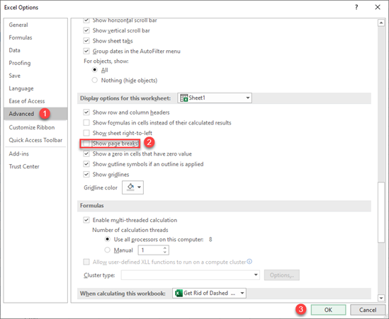 excel options show page breaks