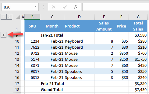 excel rows ungroup 1