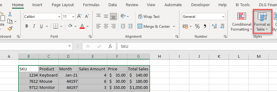 format as table