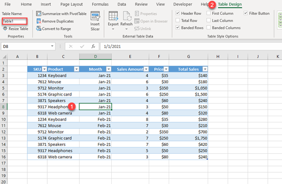 generic table name excel