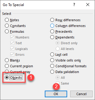 go to special objects excel 1