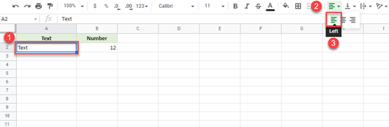 google sheets alignment