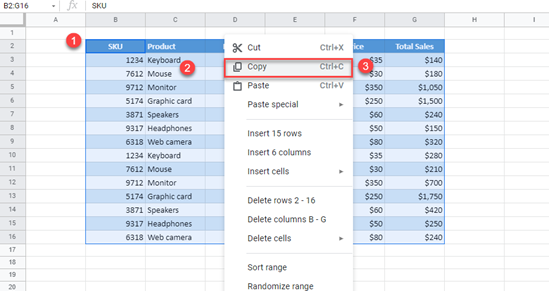 google sheets copy data