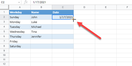 google sheets fill handle 1