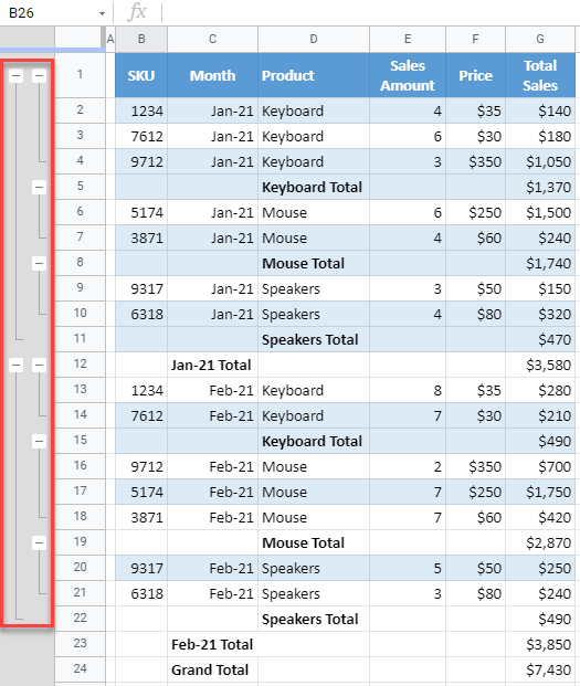 google sheets outline bars 1